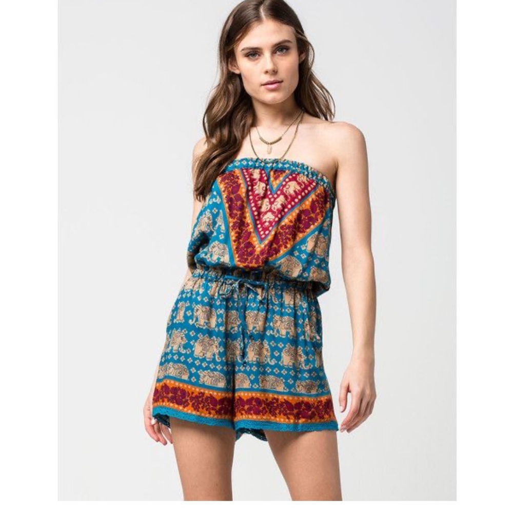 121 Angie Strapless Shorts Boho Elephant Romper Size Medium